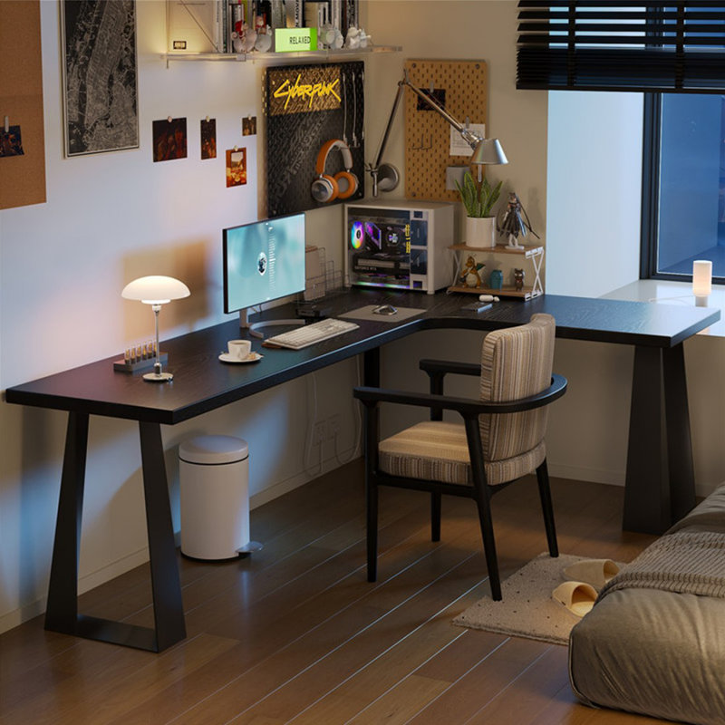 Modern and simple black L-shaped corner desk, Right Hand Return, 29.53" H x 86.61" W x 55.12" D