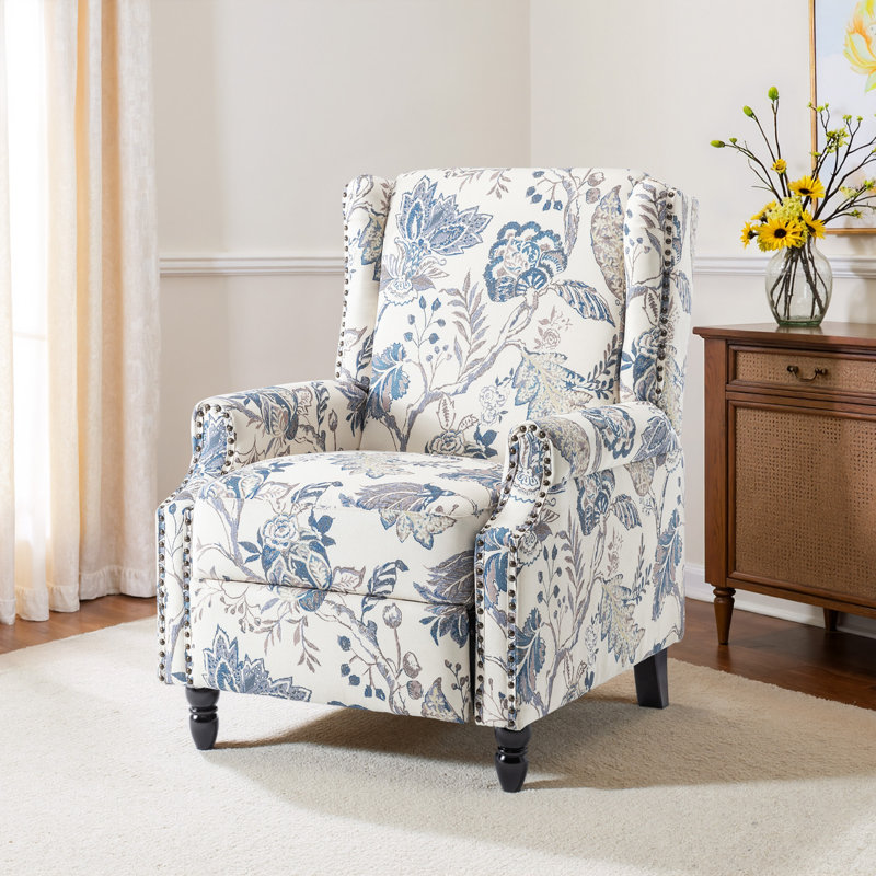 Manual Standard Push Back Recliner, Plants Blue Floral