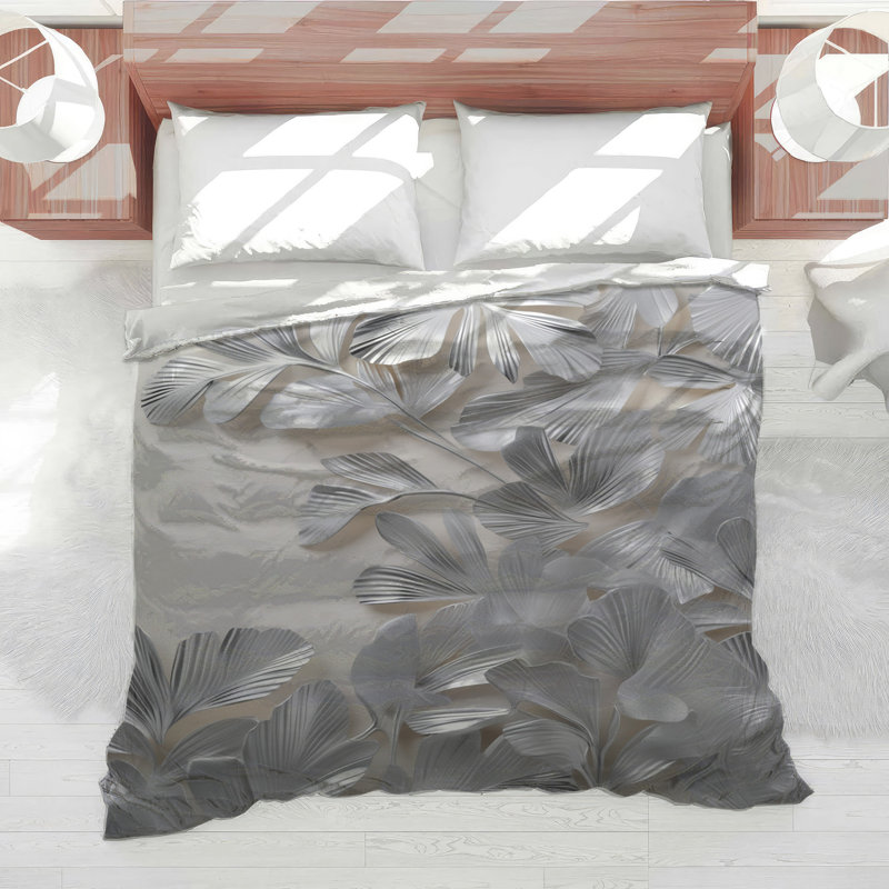 Silver Metal Leaves Comforter, King