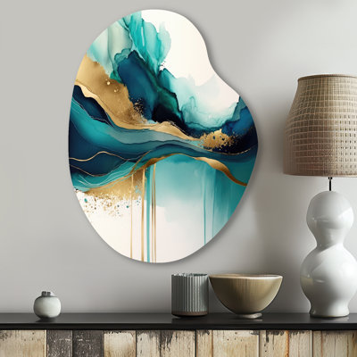 Belper - Liquid Ink Unique Shape Metal Wall Art, Turquoise Freeform Metal Art Print