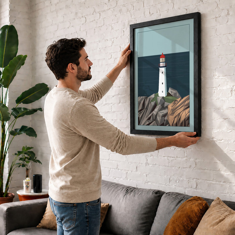 Sentinel Lighthouse Coastal - Framed Print, A3 - 42.0 x 29.7 cm, Black