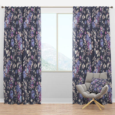 Blue Roses - Traditional Velvet Curtain - Room darkening - 1 panel