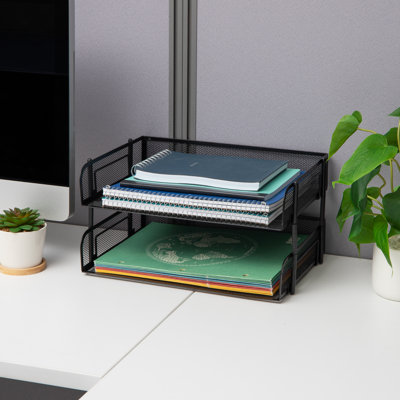 Mind Reader Stackable Paper Tray, Desktop Organizer, File Storage, Office, Metal Mesh, 13.5"L x 10"W x 7.25"H, 2 Pieces