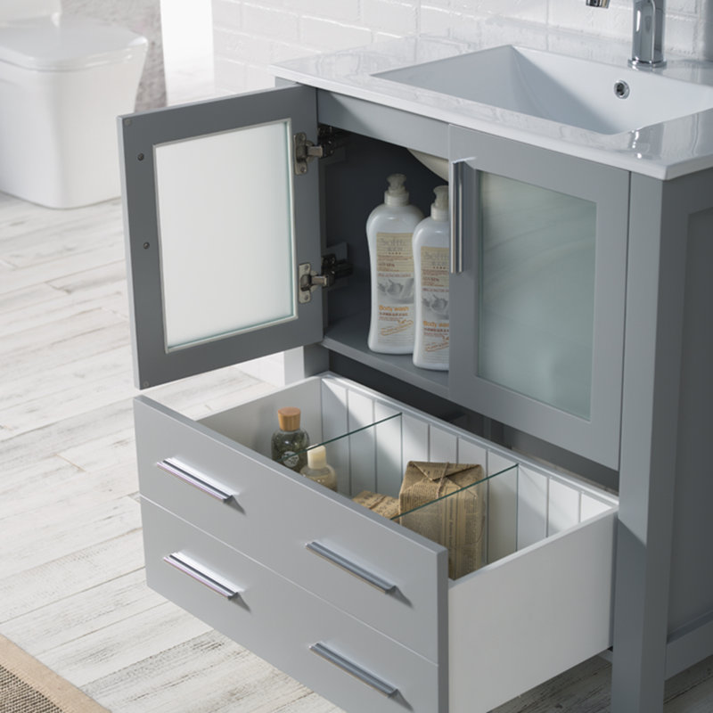 Mance 30'' Single Bathroom Vanity with Ceramic Top, Metal Gray