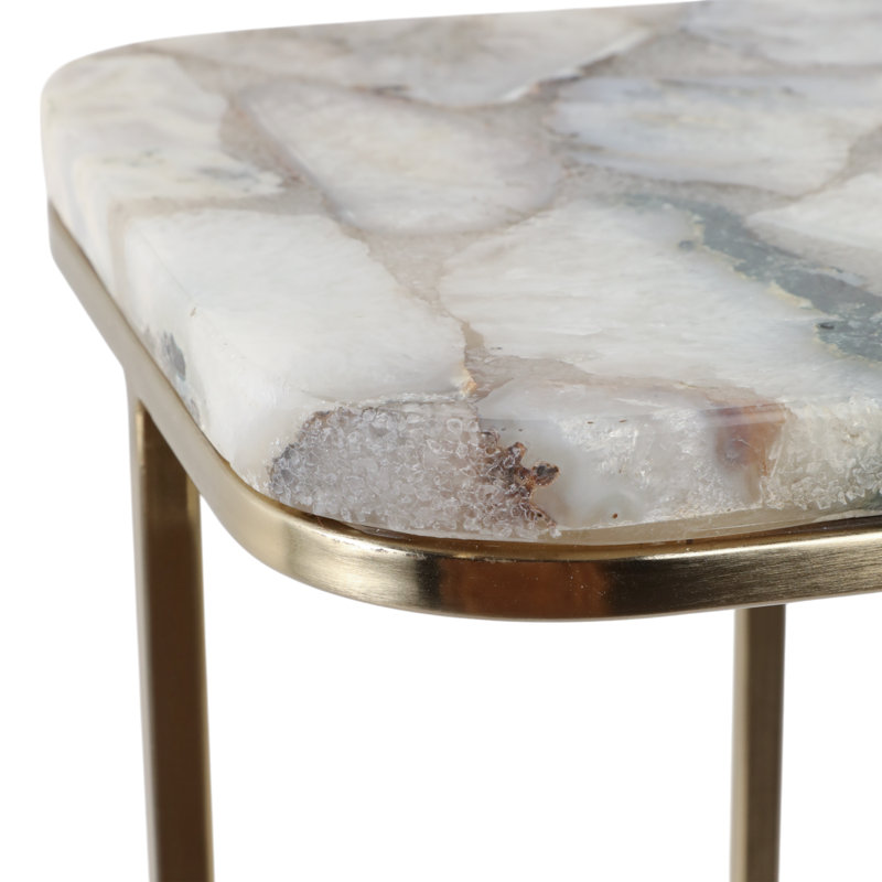 Sagebrook Home 24X15" Agate Top C-Table, White/Gold, White