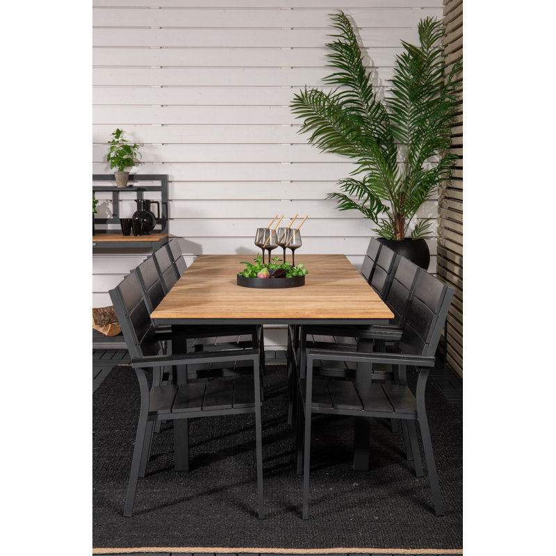 Anoki 8 - Person Teak Solid Wood Patio Dining Set Extendable Rectangular Table