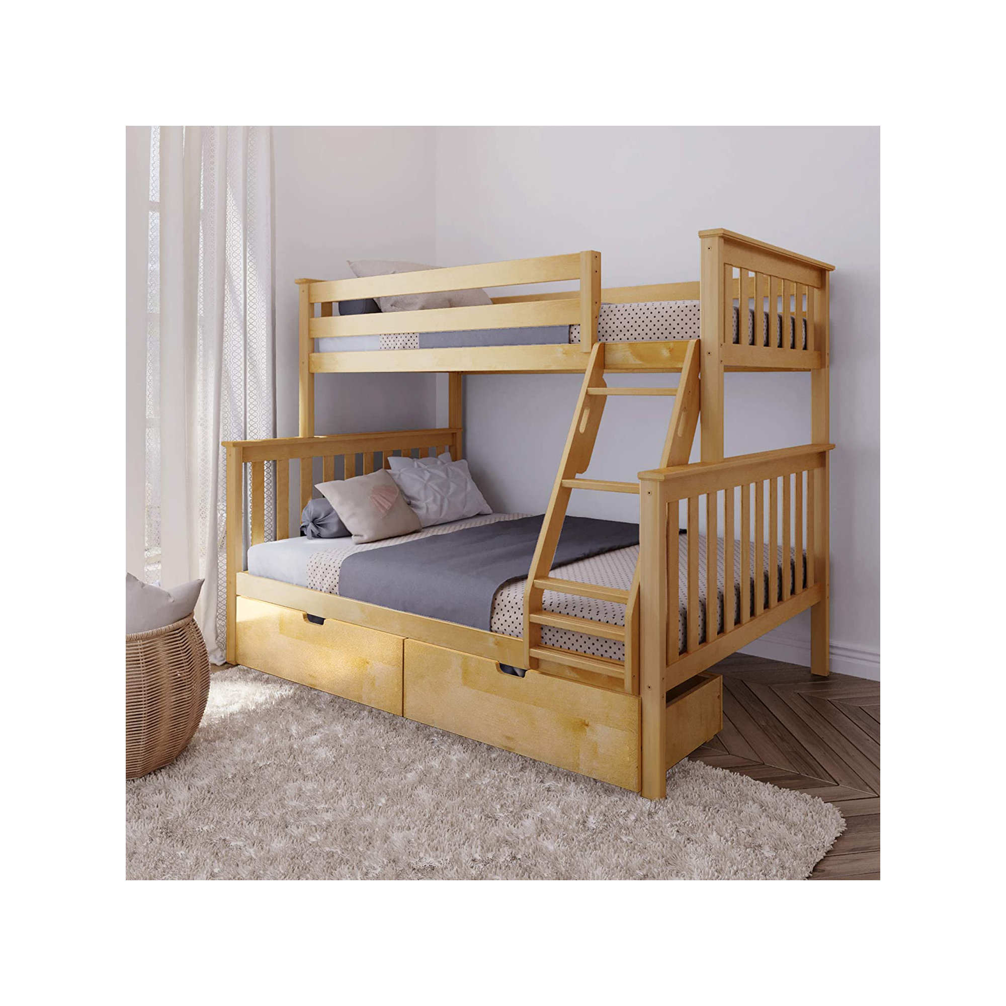 Bolles Kids Bunk Bed with Drawers, Full over Full, Natural