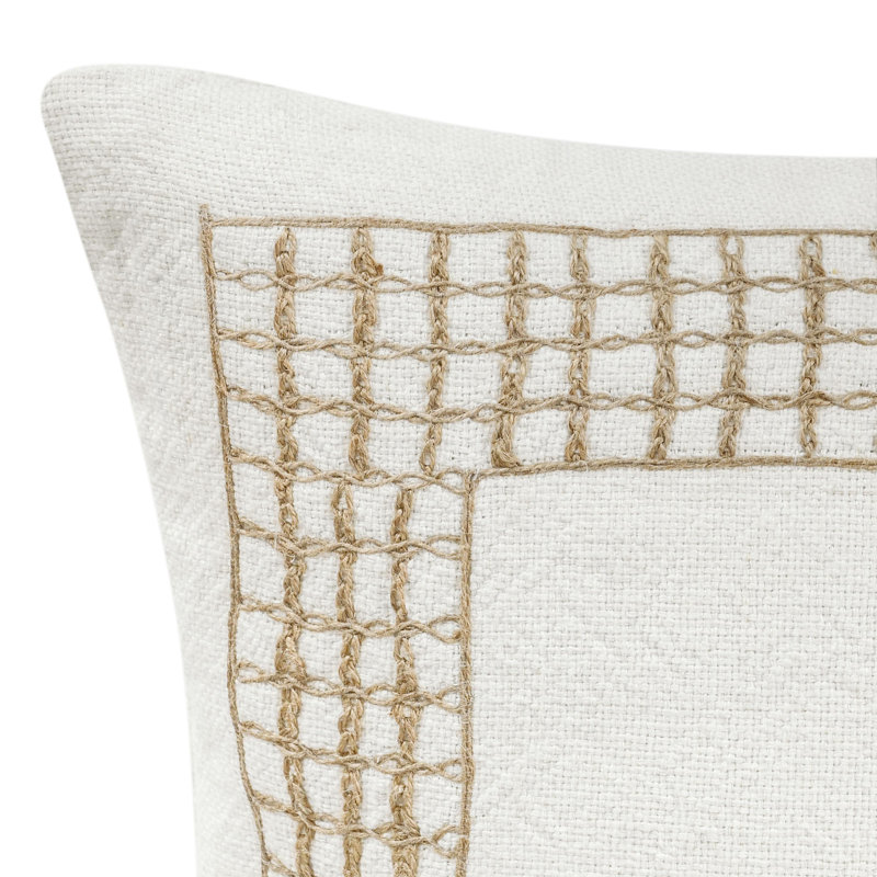 Coussin décoratif en mélange de coton Marina, Ivoire / brun