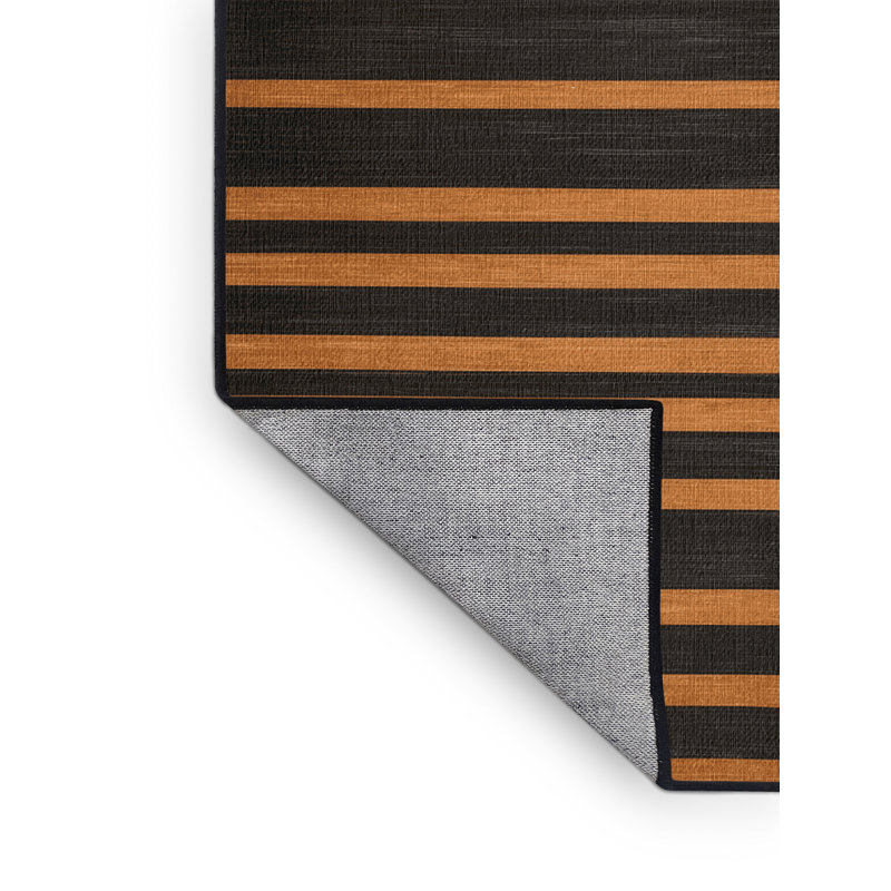 Tapis brun à rayures horizontales lavable à la machine, Carré 4 pi