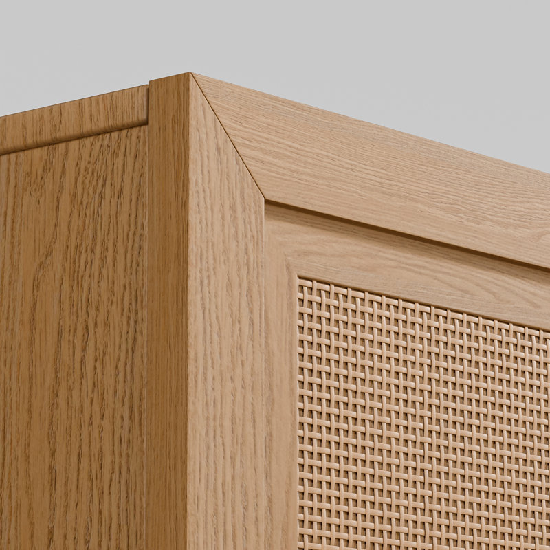 Caleb 62" Wide Solid Wood Sideboard  With 4 Rattan Doors, Natural
