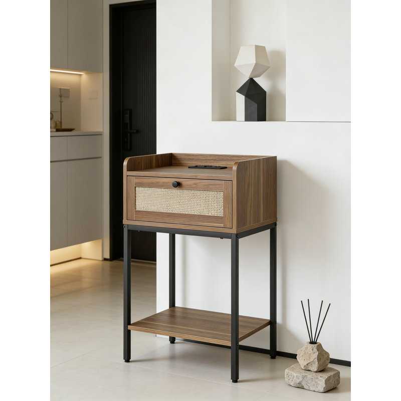Table de chevet moderne avec station de charge et tiroir de rangement, petite table de chevet avec tablette pour la chambre à coucher et le salon