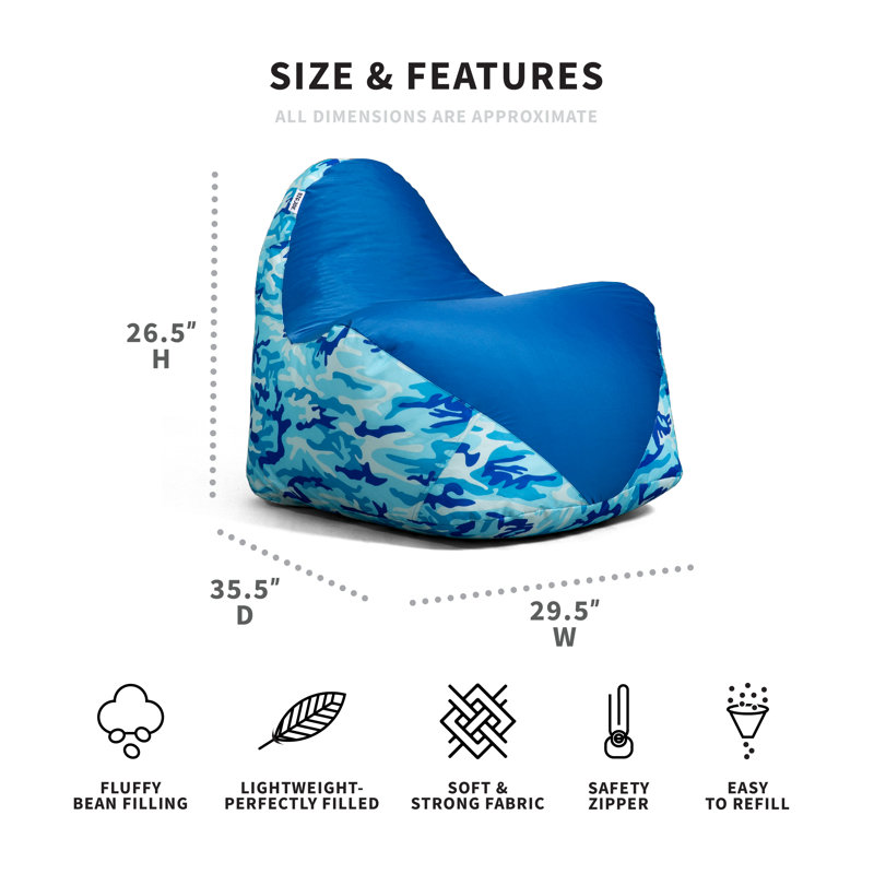 Big Joe Warp Soft Spandex Gaming Bean Bag Chair, Blue Camo/White Polyester Blend