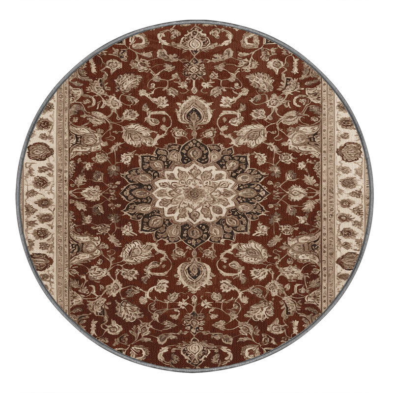 Tapis persan gris lavable à la machine, Rond 8 pi