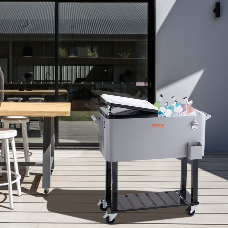 Station de service / chariot à roulettes avec refroidisseur de patio pour 80 litres VEVOR, gris