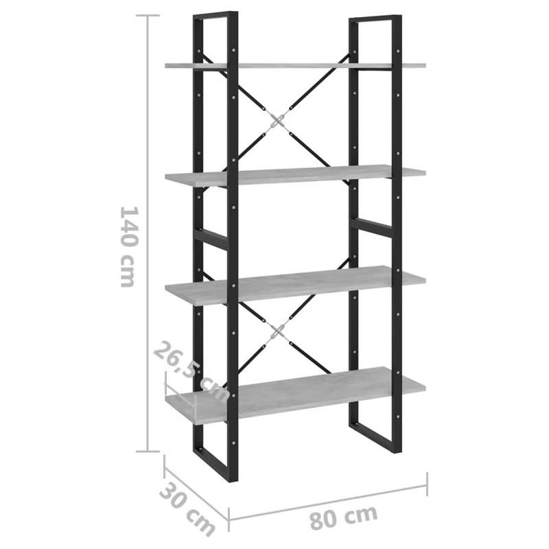 Griffing 140cm H Bookcase, 140cm H x 80cm W x 30cm D, Concrete Grey