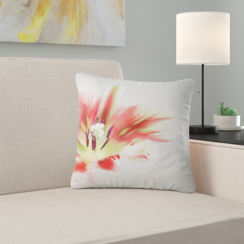 Grand coussin floral tulipe aquarelle, 16 po x 1 po, Coussin décoratif