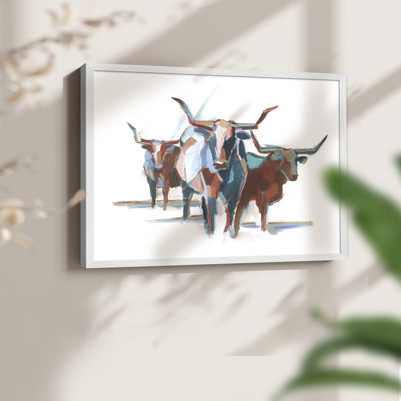 «Modern Longhorns I», reproduction encadrée, H 8 po x l 10 po, Blanc