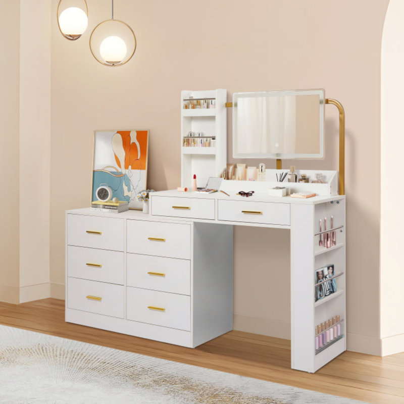Commode blanche moderne à 8 tiroirs pour la chambre à coucher - Vaste commode de rangement, robuste et sécuritaire (commode)