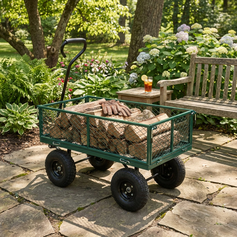 Chariot utilitaire de jardin pliable robuste avec côtés amovibles et grande capacité
