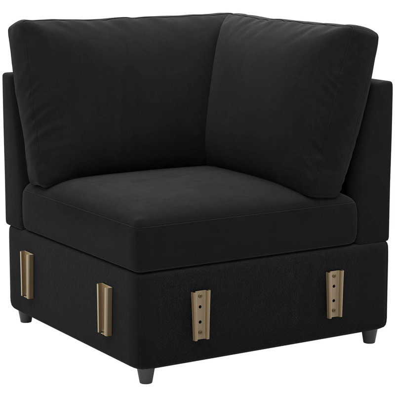 Module de siège simple sans accoudoirs pour canapé modulaire modulaire, Velours noir