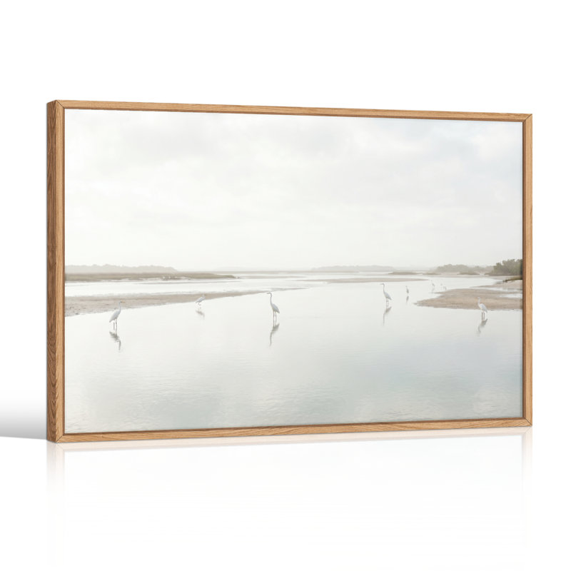 Ensemble de 1 tableau sur toile représentant des oiseaux aquatiques, H 32 po x l 48 po, Naturel