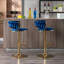 2 tabourets de bar en velours bleu, pieds dorés avec repose-pieds et base, hauteur ajustable par mécanisme de levage mécanique (2 pièces) et action-932078028
