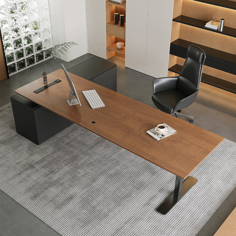 Bureau de direction réglable en hauteur en bois massif brun et noir de 78,74 po, H 49,21 po x l 82,68 po x P 62,99 po