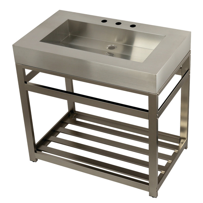 Kingston Brass Kingston Commercial 37-Inch Stainless Steel Console Sink with Steel Base (8-Inch, 3-Hole)