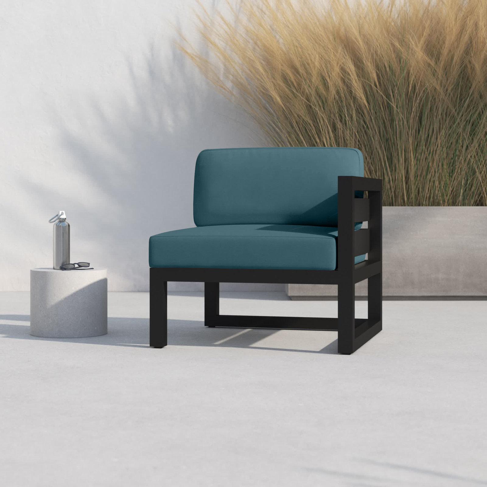 Smith Outdoor One Arm Lounge Chair with Sunbrella Cushions, Cast Lagoon, Slate