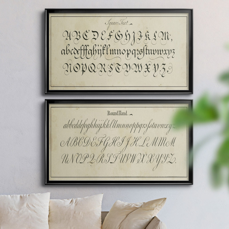 Manuscript Sampler III - Ensemble de 2 encadrements d'art textuel sur toile, H 29 po x l 26,5 po x P 1 po, Cadre noir