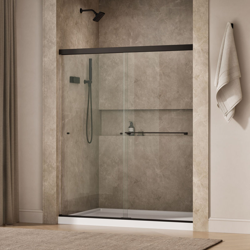 Revel 59.63" x 70" Double Sliding Shower Door with CleanCoat® Technology, Anodized Dark Bronze, Crystal Clear