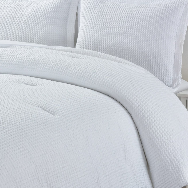 Wilmer Waffle Weave Textured Comforter Set, Twin Comforter + 1 Standard Sham, White