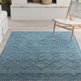 Kory Geometric Handmade Looped/Hooked Wool Azure Area Rug