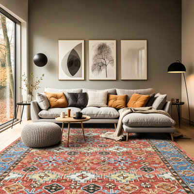 Tapis transitionnel en laine noué à la main multicolore Oushak