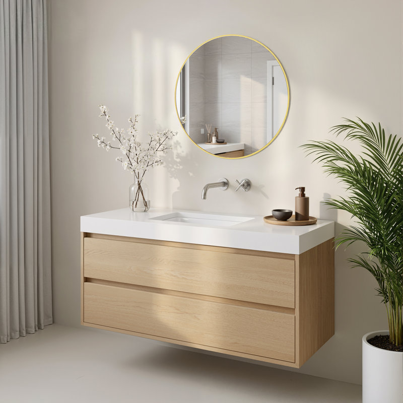20 Inch Round Gold HD Accent Mirror with Aluminum Alloy Frame Shatterproof Film Bathroom Vanity Mirror, Gold, 20" x 20"