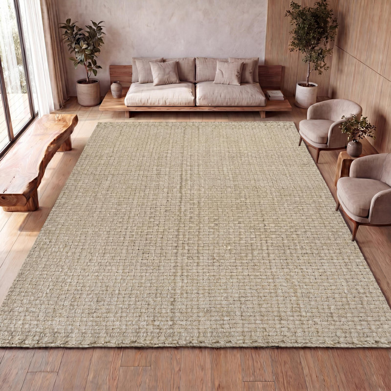 Brodyn Hand Woven Boucle Chunky Jute Ivory Rug, Rectangle 5' x 8'