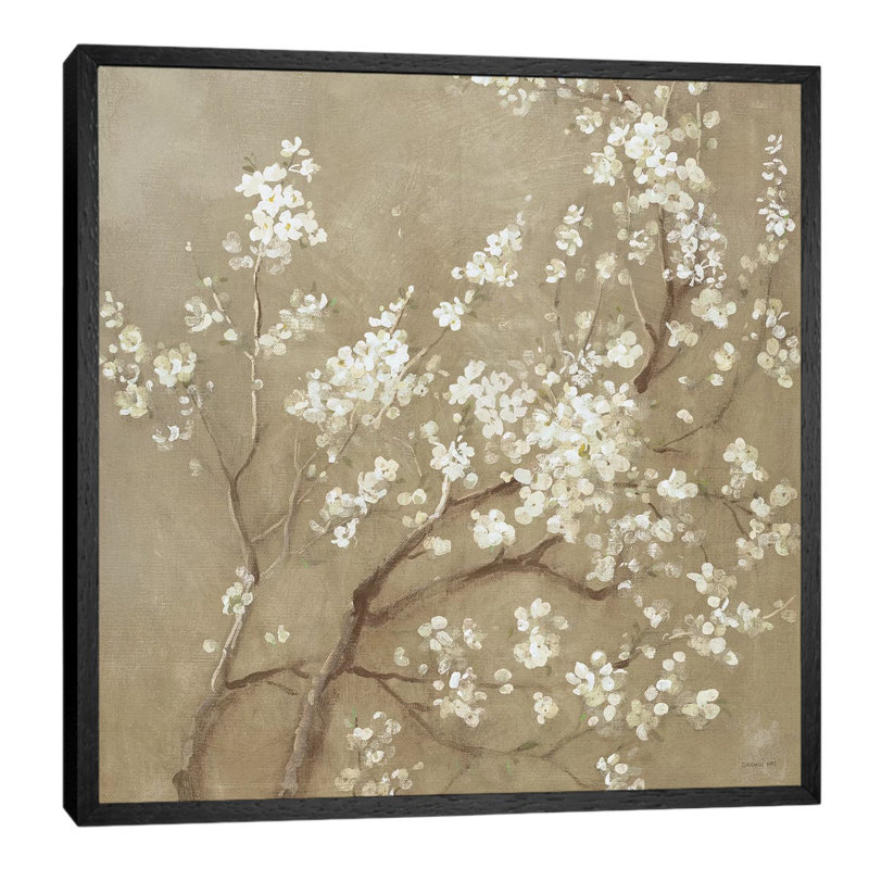 White Cherry Blossoms I by Danhui Nai - Print on Canvas, 45.72 cm H x 45.72 cm W, White Floater Framed