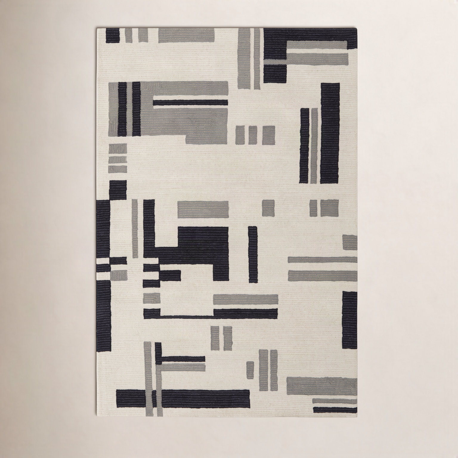 Nya Ivory Black Hand-Tufted Geometric Rug, Rectangle 10' x 14'