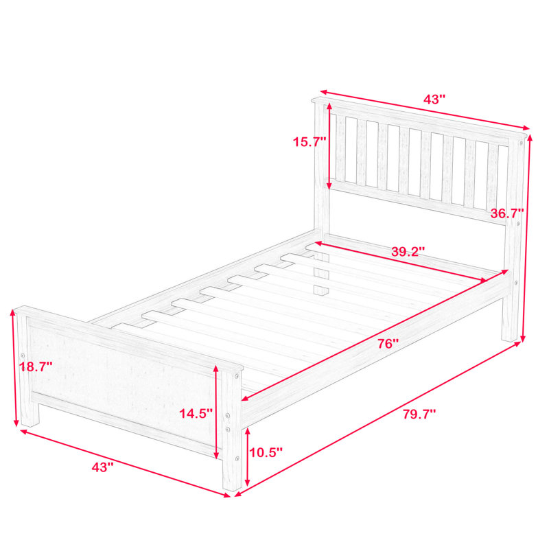 Twin Size Wooden Platform Bed with Headboard and Footboard, White