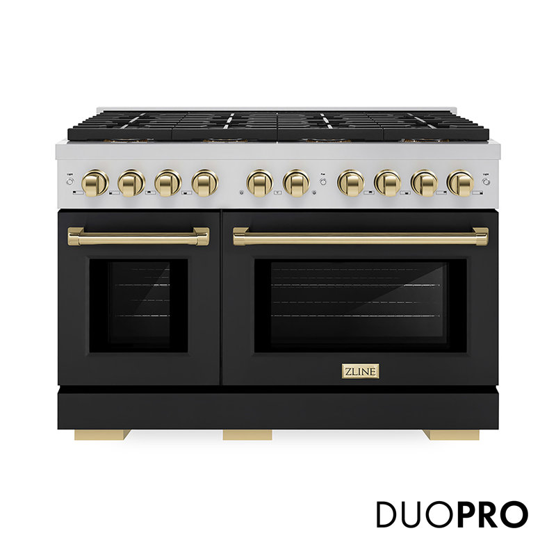 ZLINE Autograph 48 in. Paramount Dual Fuel Range w/ DuoPro Cooktop & Black Doors w/ Gold Accents, Black Matte, Polished Gold