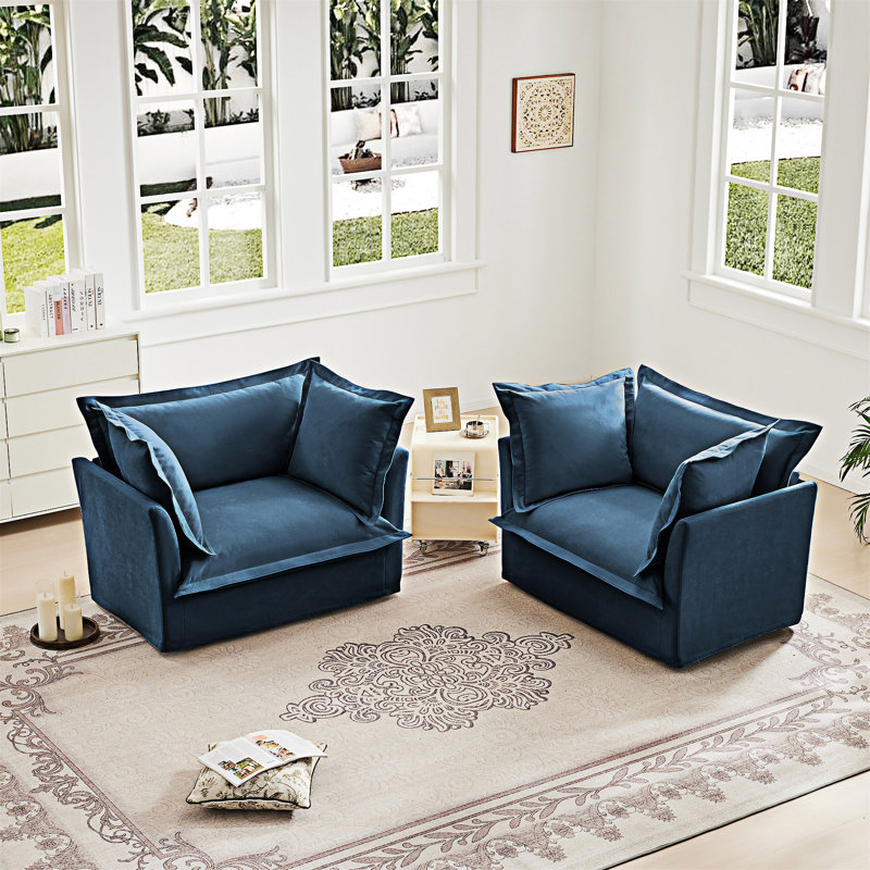 Ensemble de 2 chaises d'appoint Modern Armchairs, Chenille bleu