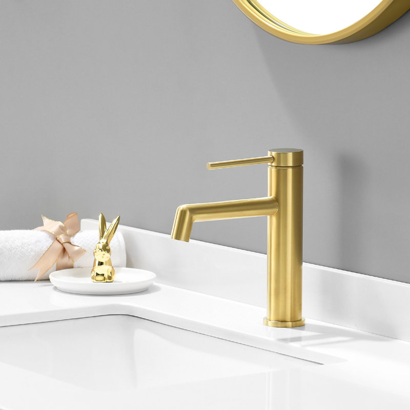 NO Single-handle Bathroom Faucet with Drain Assembly, Brushed Gold