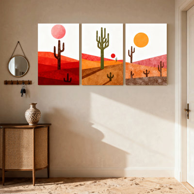 Cactus désert paysage Cactus soleil horizon ensemble de 3 reproductions d'art sur toile