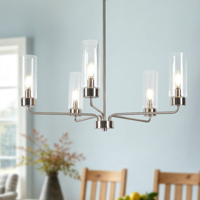 Lustre cylindrique moderne en verre à 5 lumières, à intensité variable