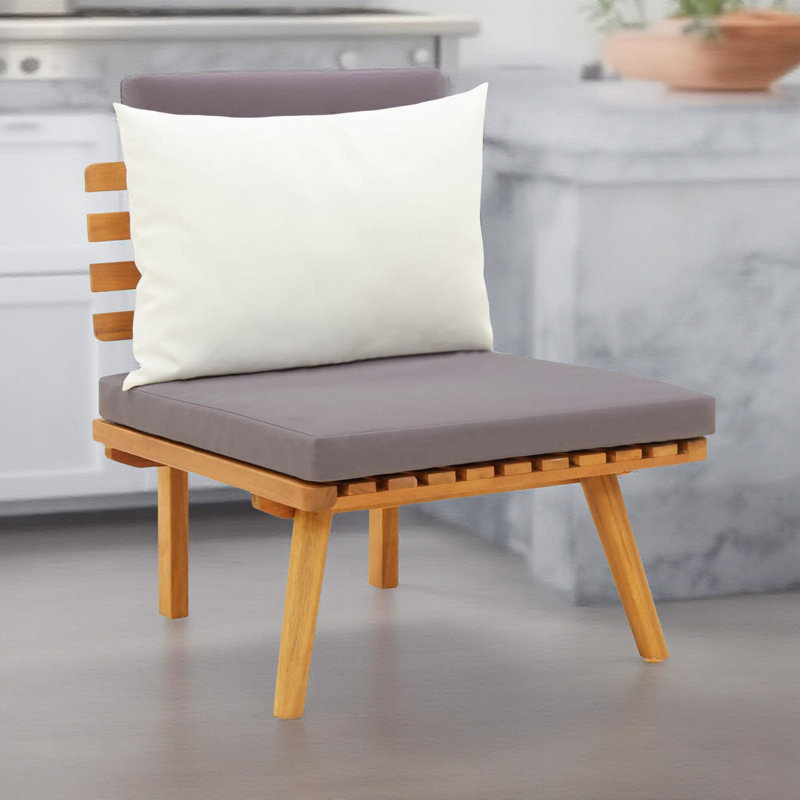 Fauteuil modulaire d'extérieur Roma, tissu blanc, bois d'acacia brun