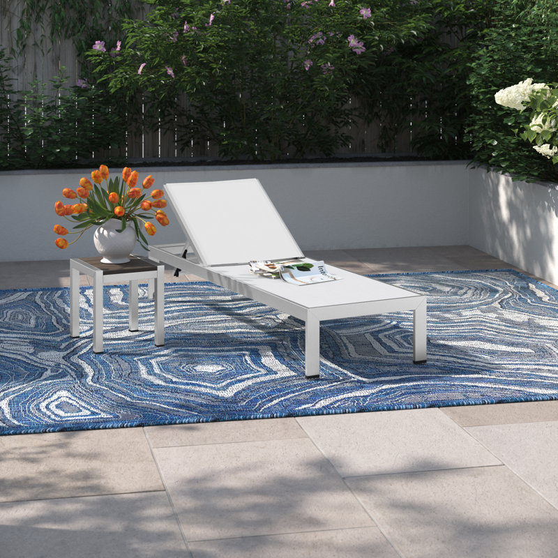 Shore Aluminum Outdoor Chaise and Side Table, Silver