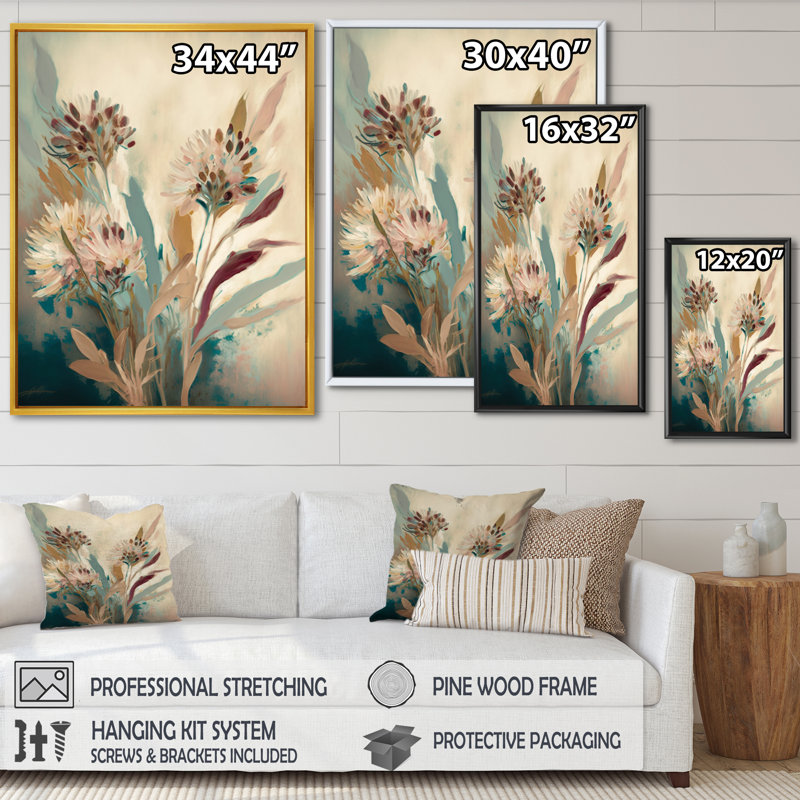 Fleurs sauvages dans des couleurs rétro délavées VI - Art mural floral, H 44 po x l 34 po x P 1,5 po