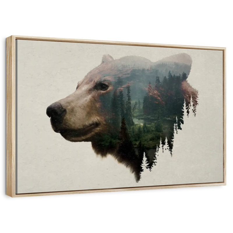 Ours noir du nord-ouest du Pacifique, Cadre flottant en bois naturel, 46 po x 31 po