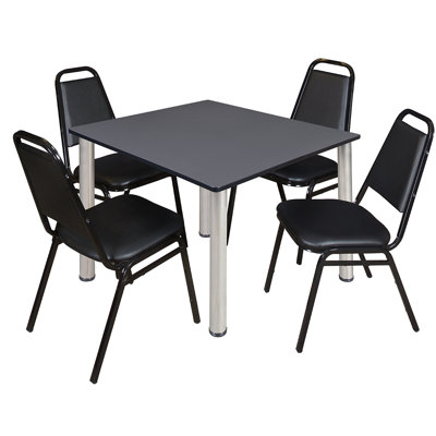 Kee Square Breakroom Table Top, 4 Restaurant Stack Chairs