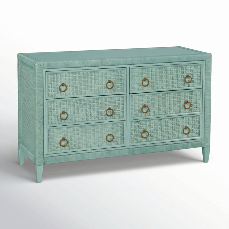 Naples 6 Drawer 54'' W Dresser, Antique Frost White, No, Brass